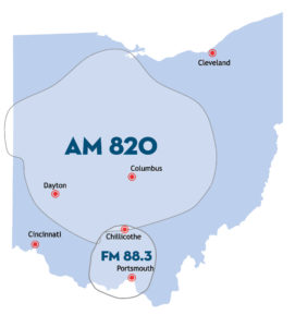 Map Graphic of Ohio with AM 820 and FM 88.3 Coverage Areas
