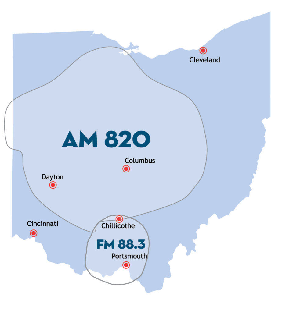 Map Graphic of Ohio with AM 820 and FM 88.3 Coverage Areas