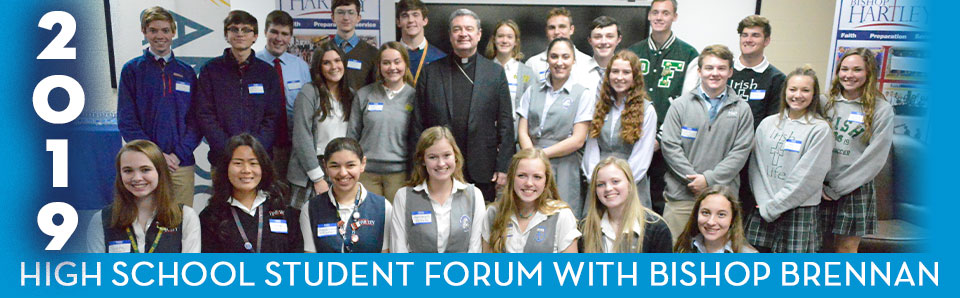 High School students with Bishop Robert Brennan