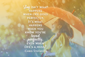 Joyful child in the rain with Chris Stefanick quote