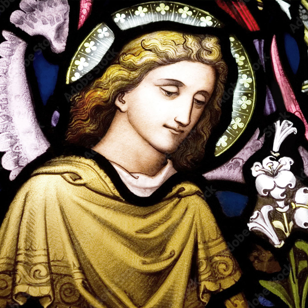Stained glass of the Archangel Gabriel