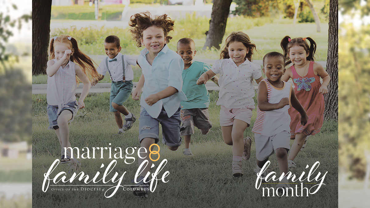 Kids running outside. The Columbus Diocese Marriage and Family Life Office announces activities for Family Month.