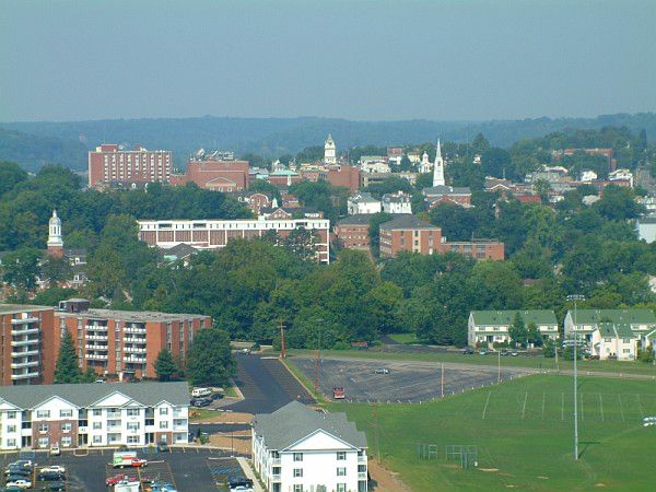 Arial view of downtown Athens Ohio in 2003