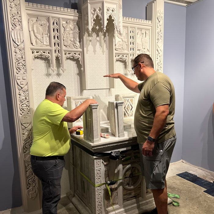 Team making sure everything is sized perfectly with the altar in the new St Gabriel Radio chapel