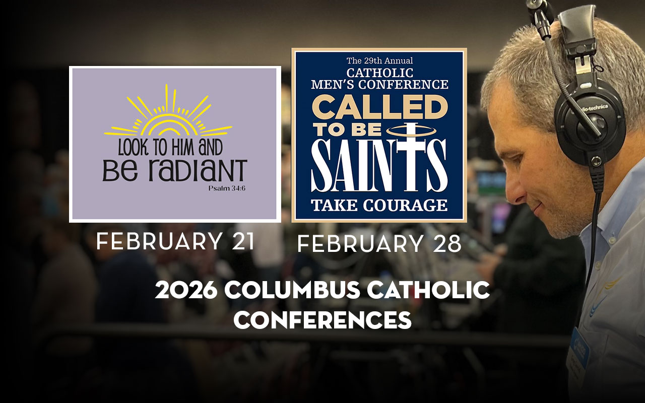 Columbus Conference in the background with St. Gabriel's radio station engineer in the foreground broadcasting the conference.